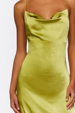 Satin Cowl Midi Slip Dress