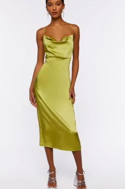 Satin Cowl Midi Slip Dress