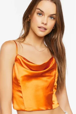 Satin Cowl Neck Crop Top