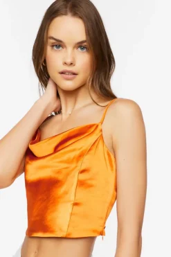 Satin Cowl Neck Crop Top