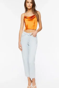 Satin Cowl Neck Crop Top