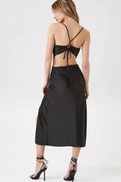 Satin Cowl Neck Midi Dress