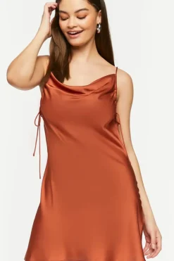 Satin Cowl Neck Mini Slip Dress