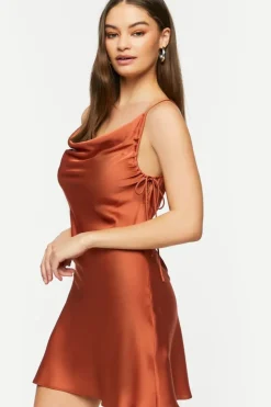 Satin Cowl Neck Mini Slip Dress