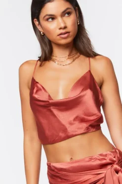Satin Cropped Cami & Self-Tie Wrap Skirt