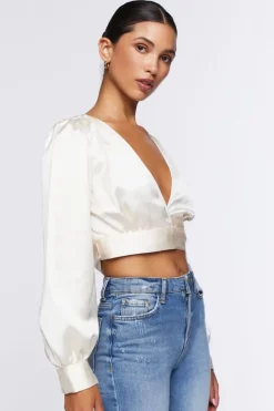 Satin Cropped Wrap Top