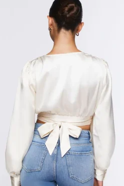Satin Cropped Wrap Top