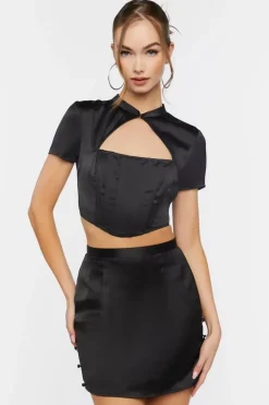 Satin Crop Top & Skirt Set