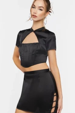 Satin Crop Top & Skirt Set
