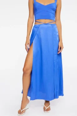 Satin Cutout Slit Maxi Skirt