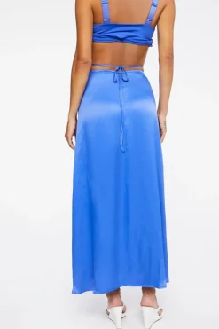 Satin Cutout Slit Maxi Skirt