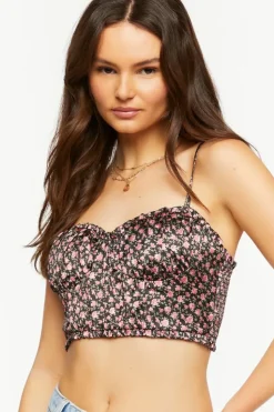 Satin Ditsy Floral Bustier Crop Top