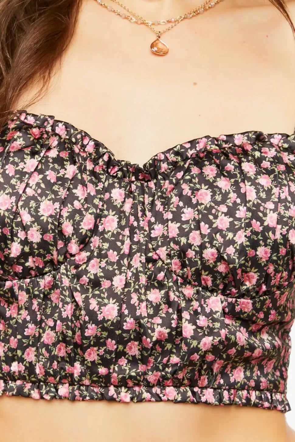 Satin Ditsy Floral Bustier Crop Top