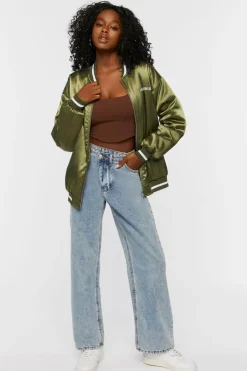 Satin Embroidered Bomber Jacket