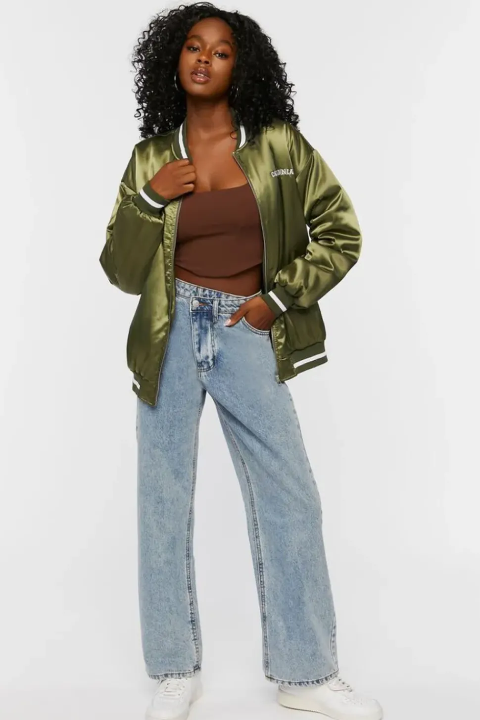 Satin Embroidered Bomber Jacket