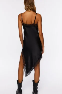 Satin Eyelash Lace Midi Slip Dress