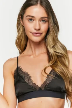 Satin Eyelash Lace-Trim Bralette