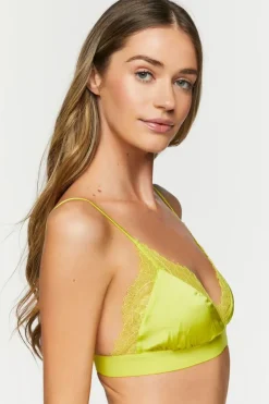 Satin Eyelash Lace-Trim Bralette