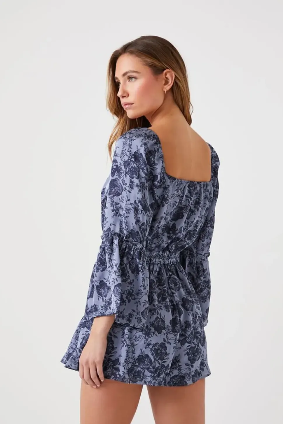 Satin Floral Bell-Sleeve Romper