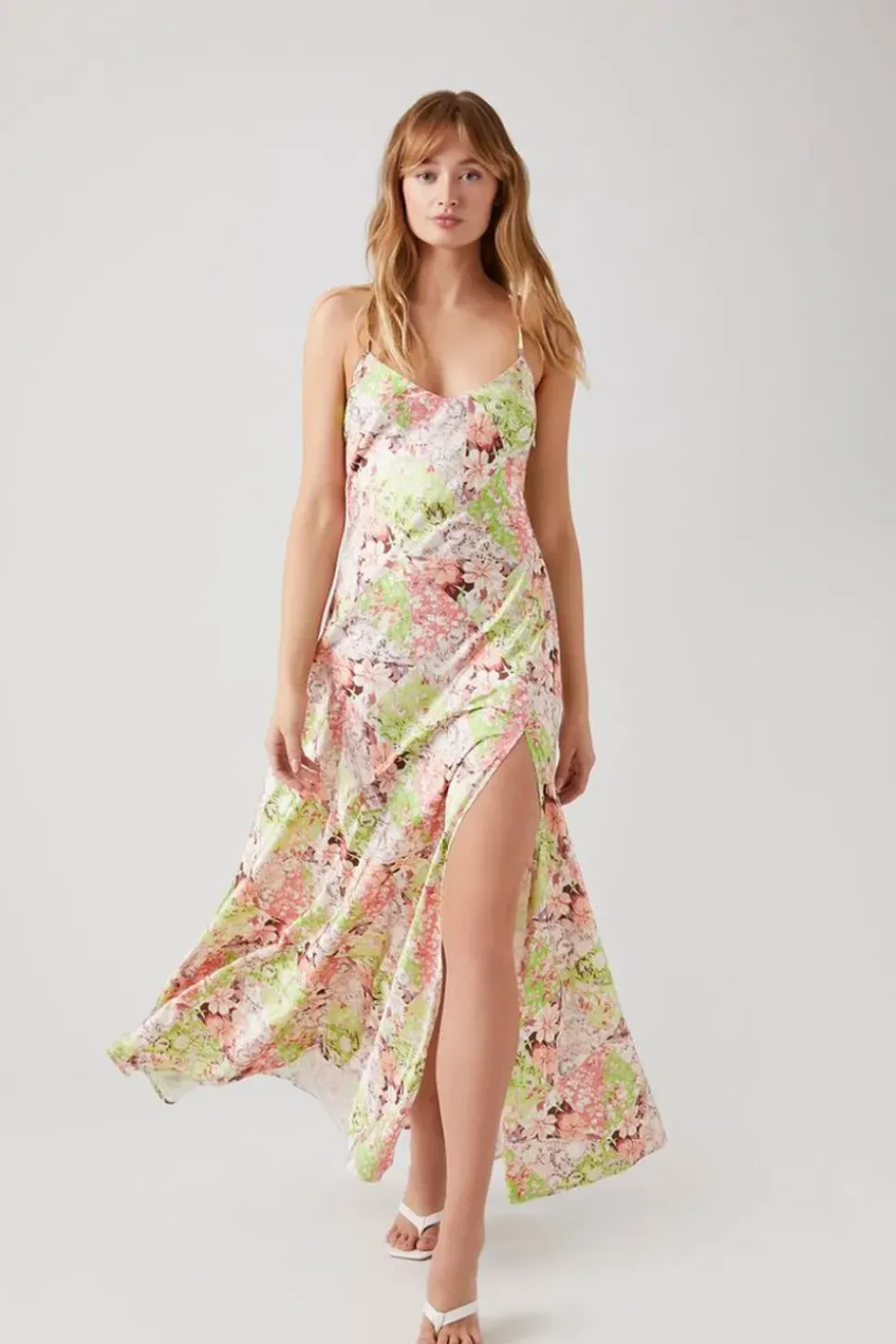 Satin Floral Patchwork Maxi Dress