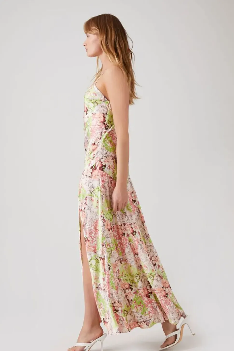 Satin Floral Patchwork Maxi Dress