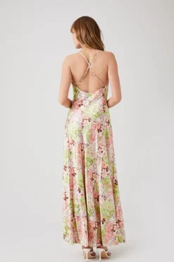 Satin Floral Patchwork Maxi Dress