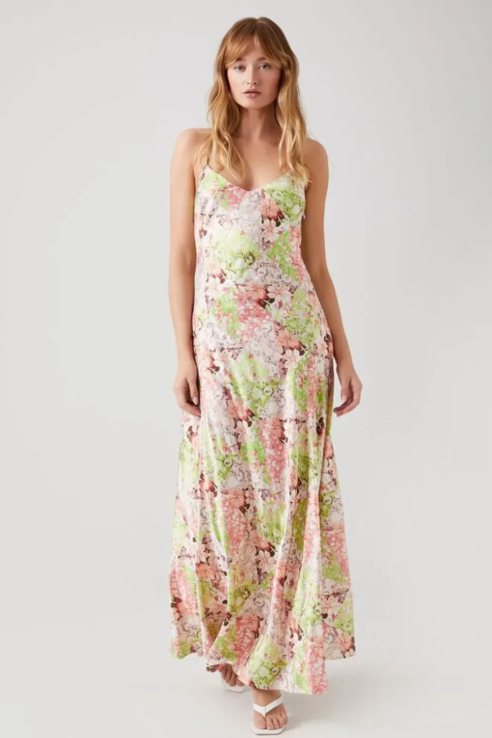 Satin Floral Patchwork Maxi Dress