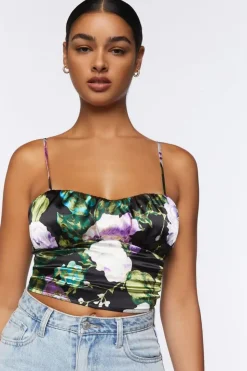 Satin Floral Print Cropped Cami