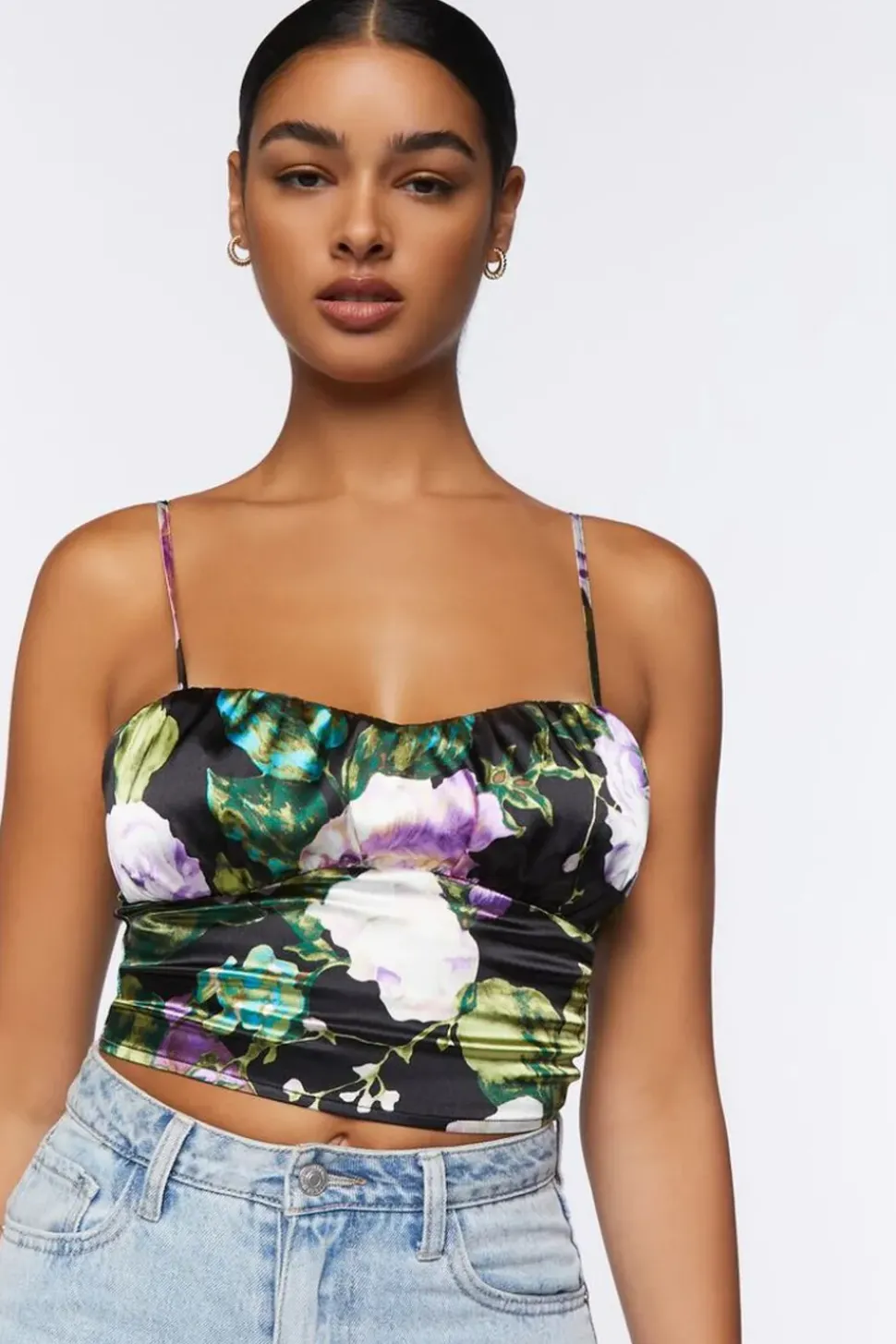 Satin Floral Print Cropped Cami