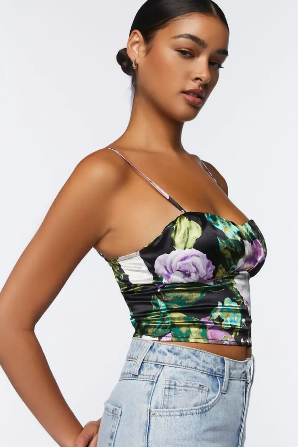 Satin Floral Print Cropped Cami