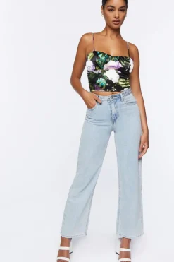 Satin Floral Print Cropped Cami