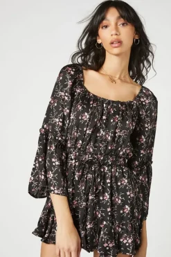 Satin Floral Print Romper