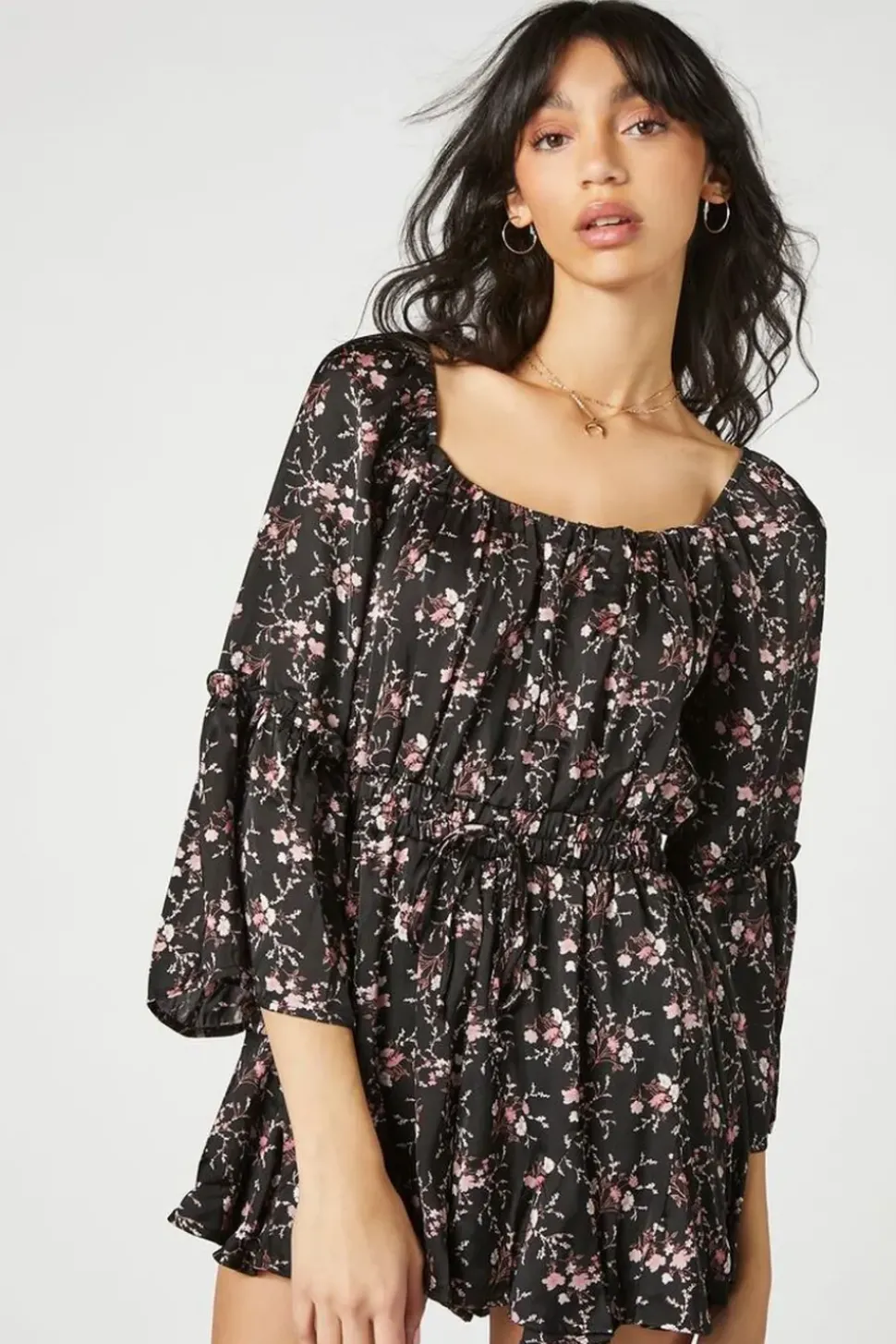 Satin Floral Print Romper