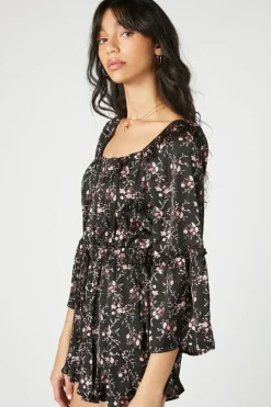 Satin Floral Print Romper