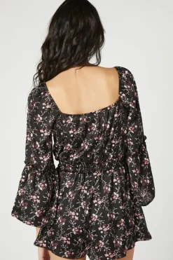 Satin Floral Print Romper
