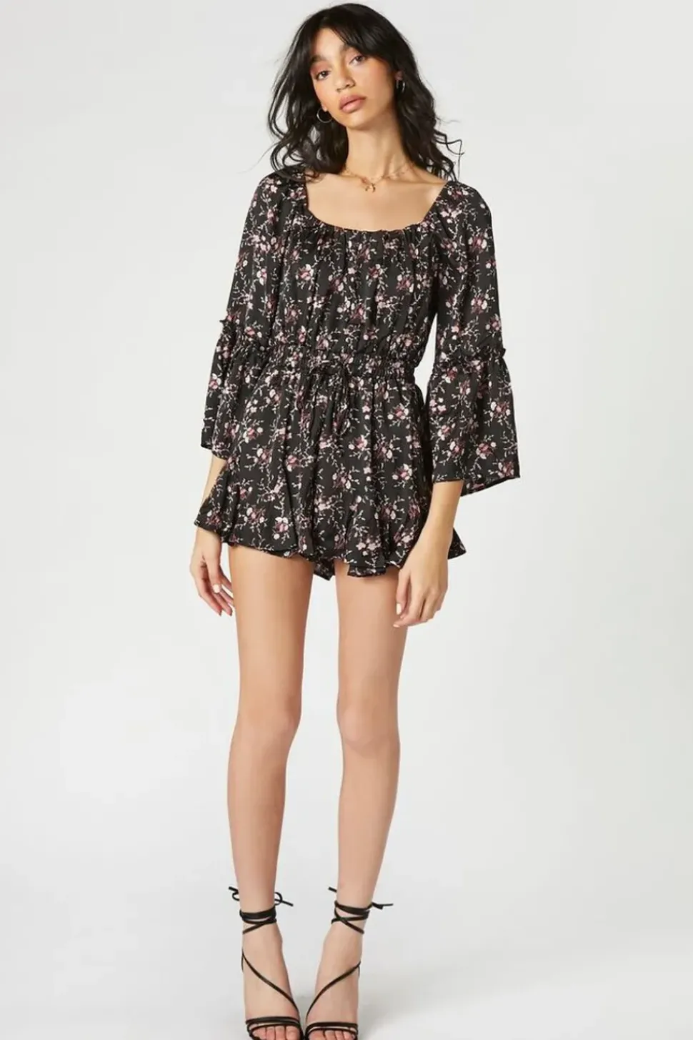 Satin Floral Print Romper