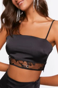 Satin Floral Sequin-Trim Bralette