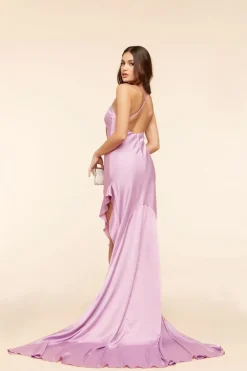 Satin Flounce-Hem Maxi Dress