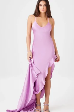Satin Flounce-Hem Maxi Dress