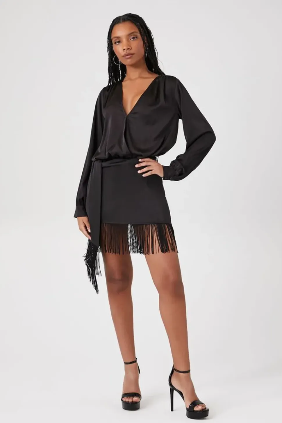 Satin Fringe Mini Skirt