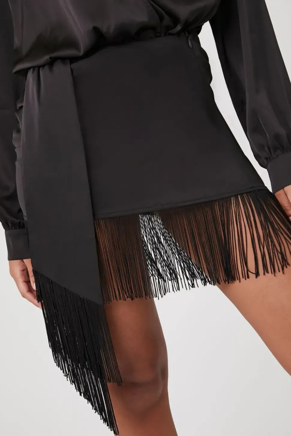 Satin Fringe Mini Skirt