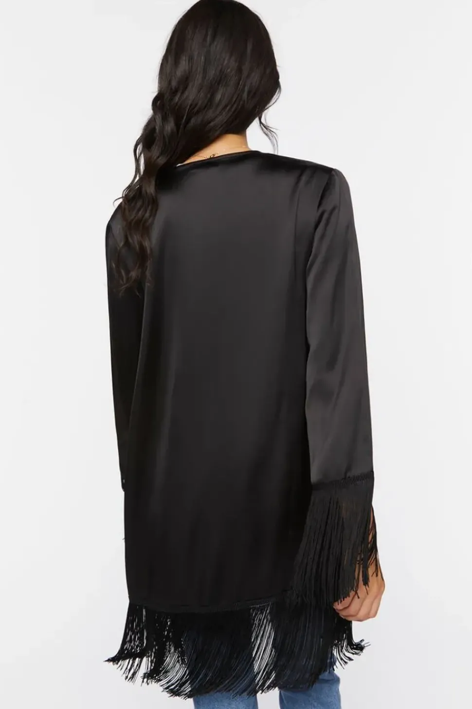 Satin Fringe-Trim Kimono