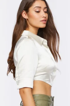 Satin Half-Sleeve Cropped Shirt