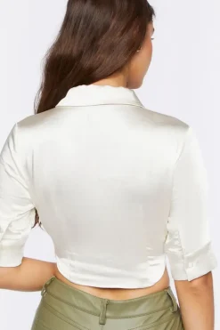 Satin Half-Sleeve Cropped Shirt