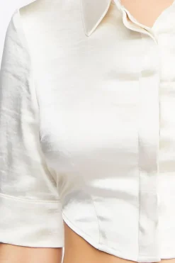 Satin Half-Sleeve Cropped Shirt