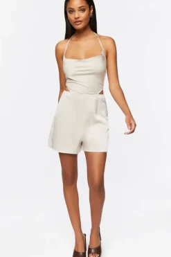 Satin Halter Cutout Romper