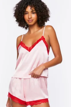 Satin Lace-Trim Cami & Shorts Pajama Set