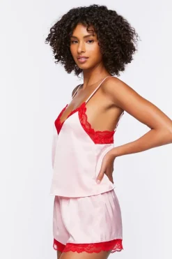 Satin Lace-Trim Cami & Shorts Pajama Set