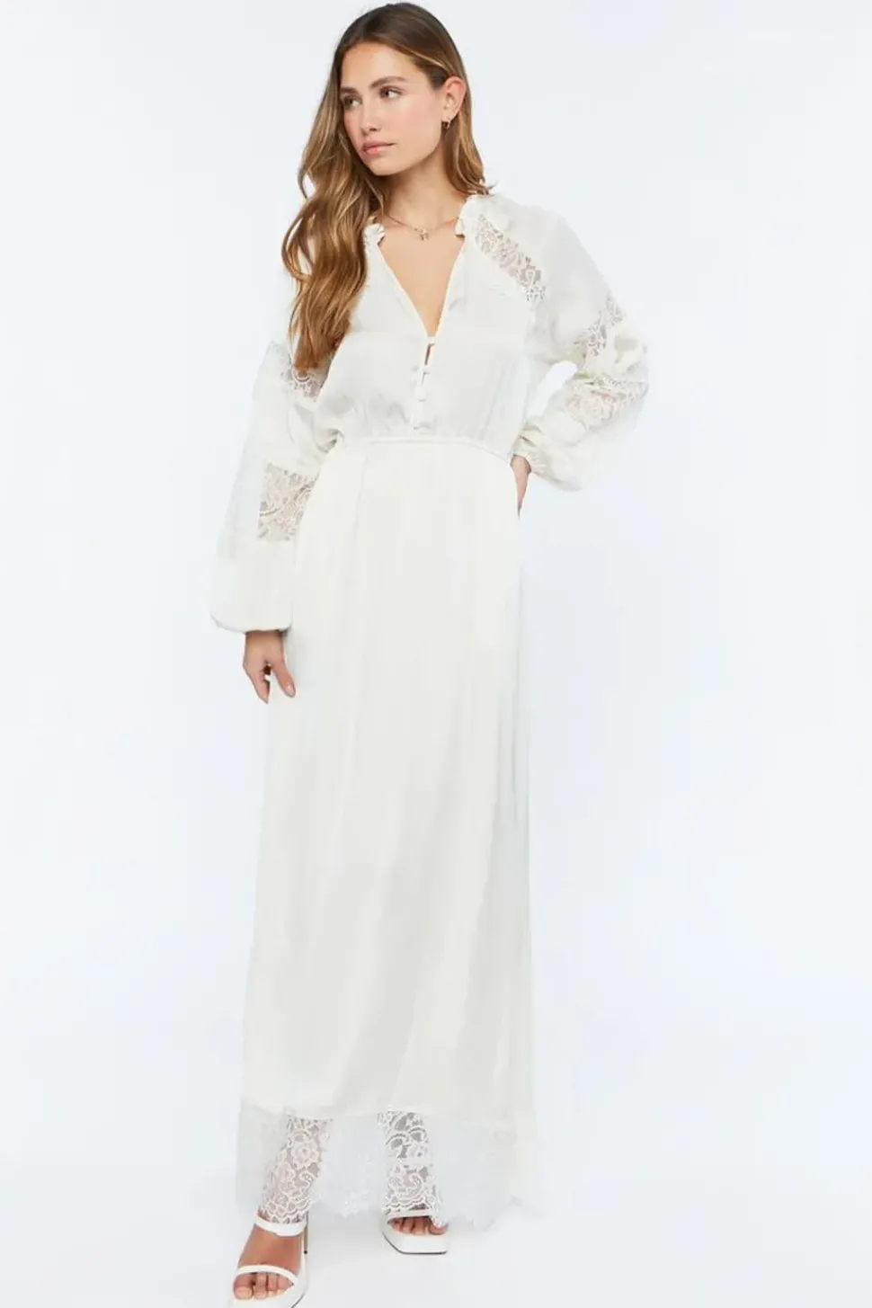 Satin Lace-Trim Maxi Dress