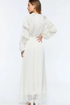 Satin Lace-Trim Maxi Dress